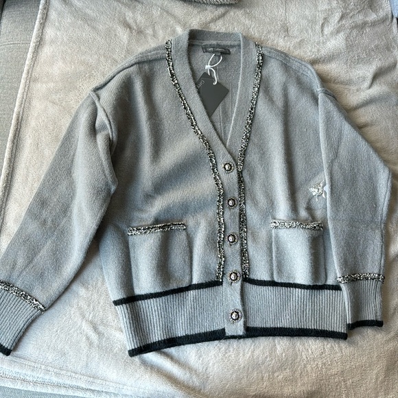 Grey Collective Metallic Trim Botton Front Cardigan - Picture 2 of 5